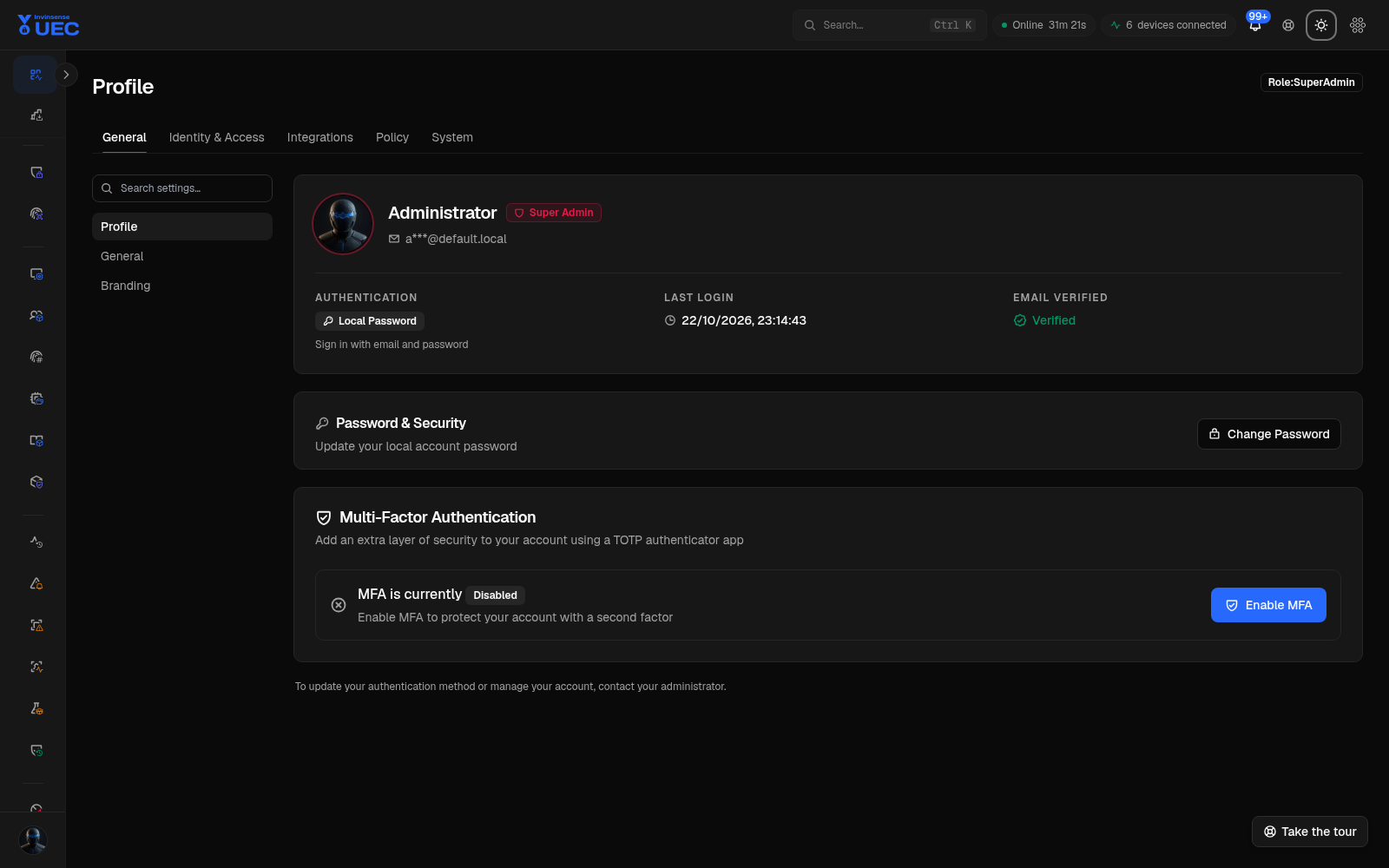Settings in dark mode