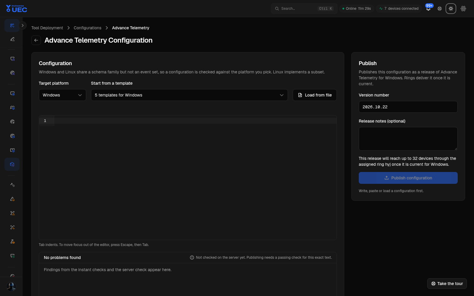 Advance Telemetry configuration in dark mode