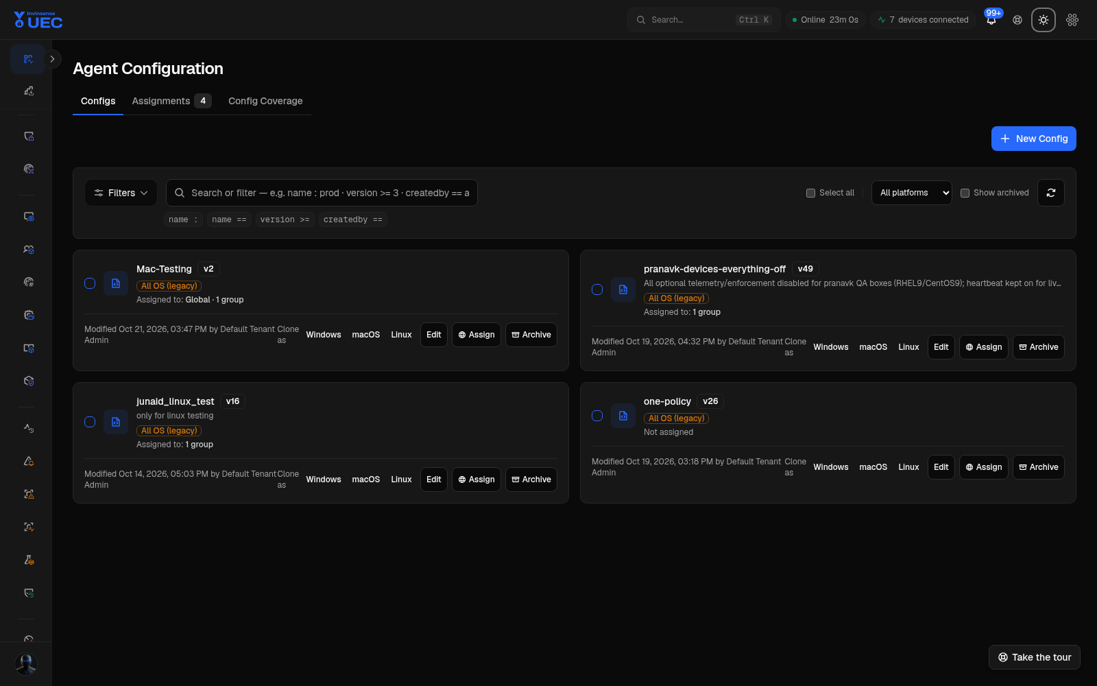 Agent Configuration in dark mode