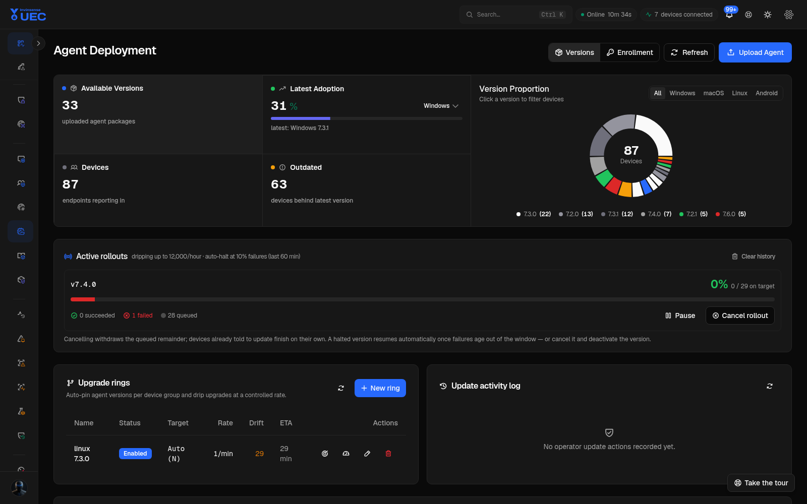 Agent versions in dark mode