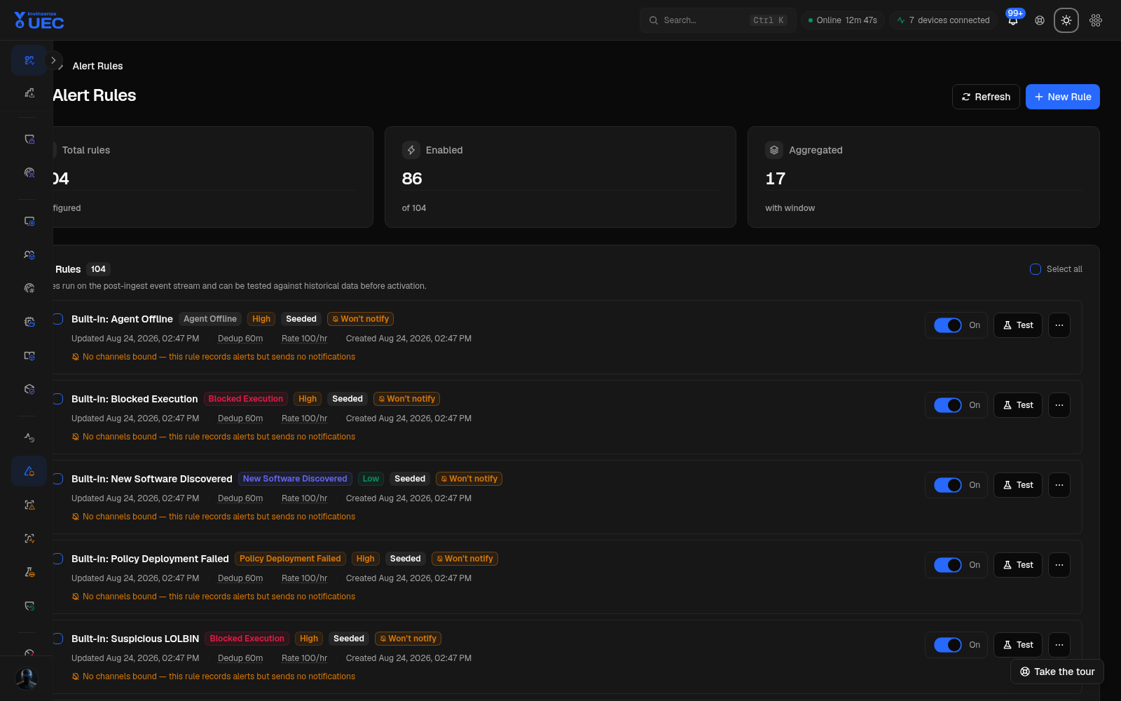 Alert rules in dark mode
