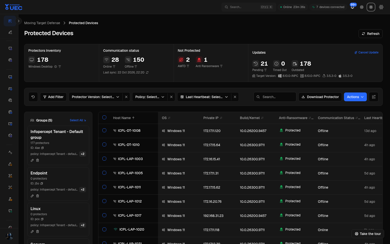AMTD Protected Devices in dark mode