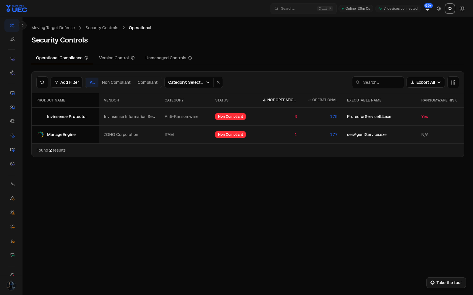 Security Controls in dark mode