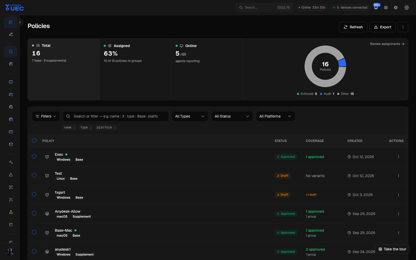 Policy deployments in dark mode