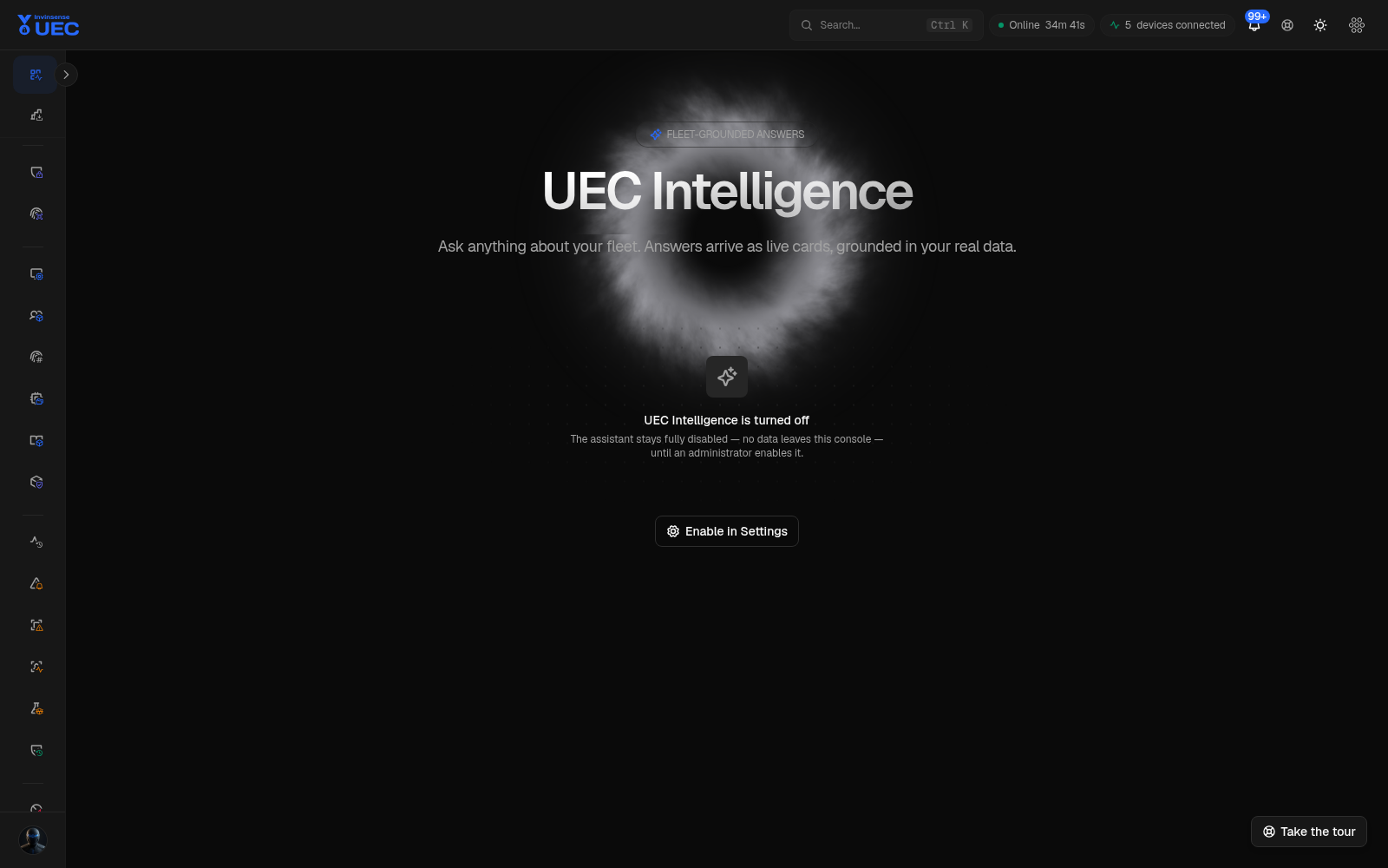 UEC Intelligence in dark mode