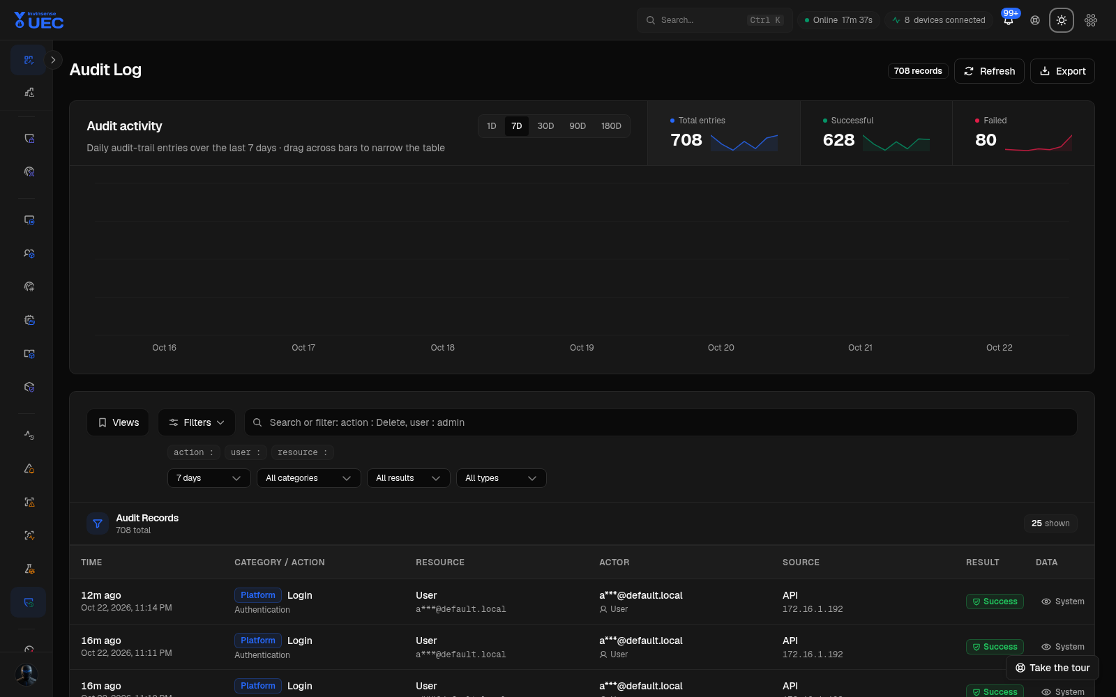 Audit Log in dark mode