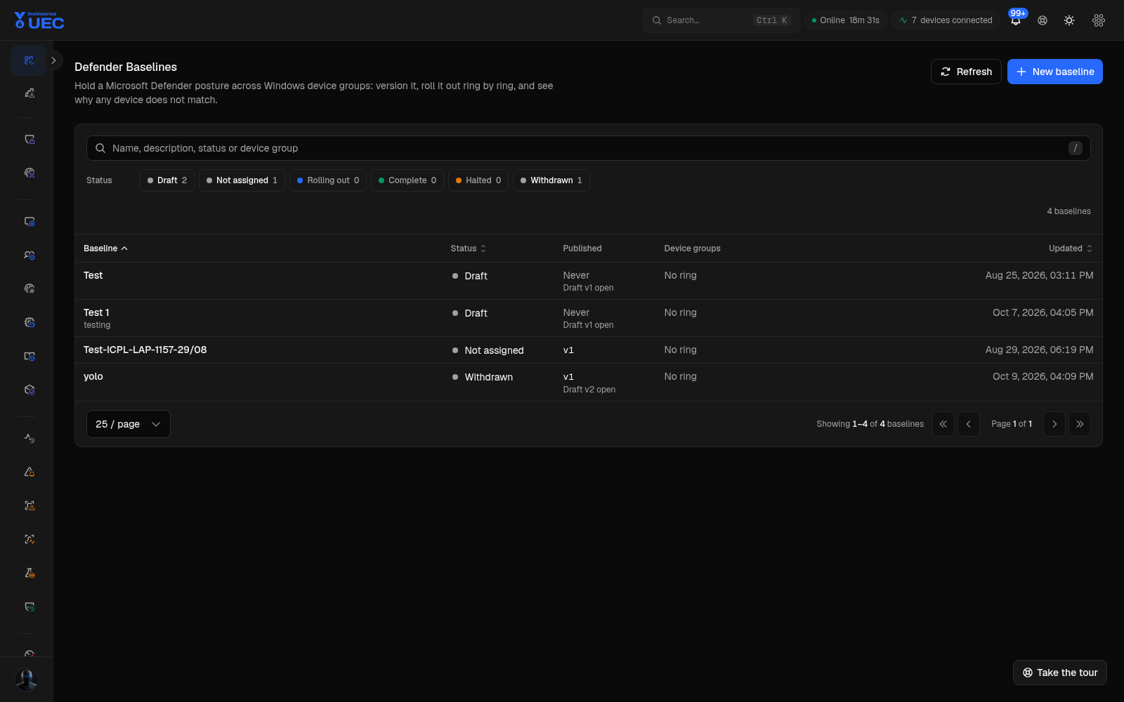 Defender Baselines in dark mode