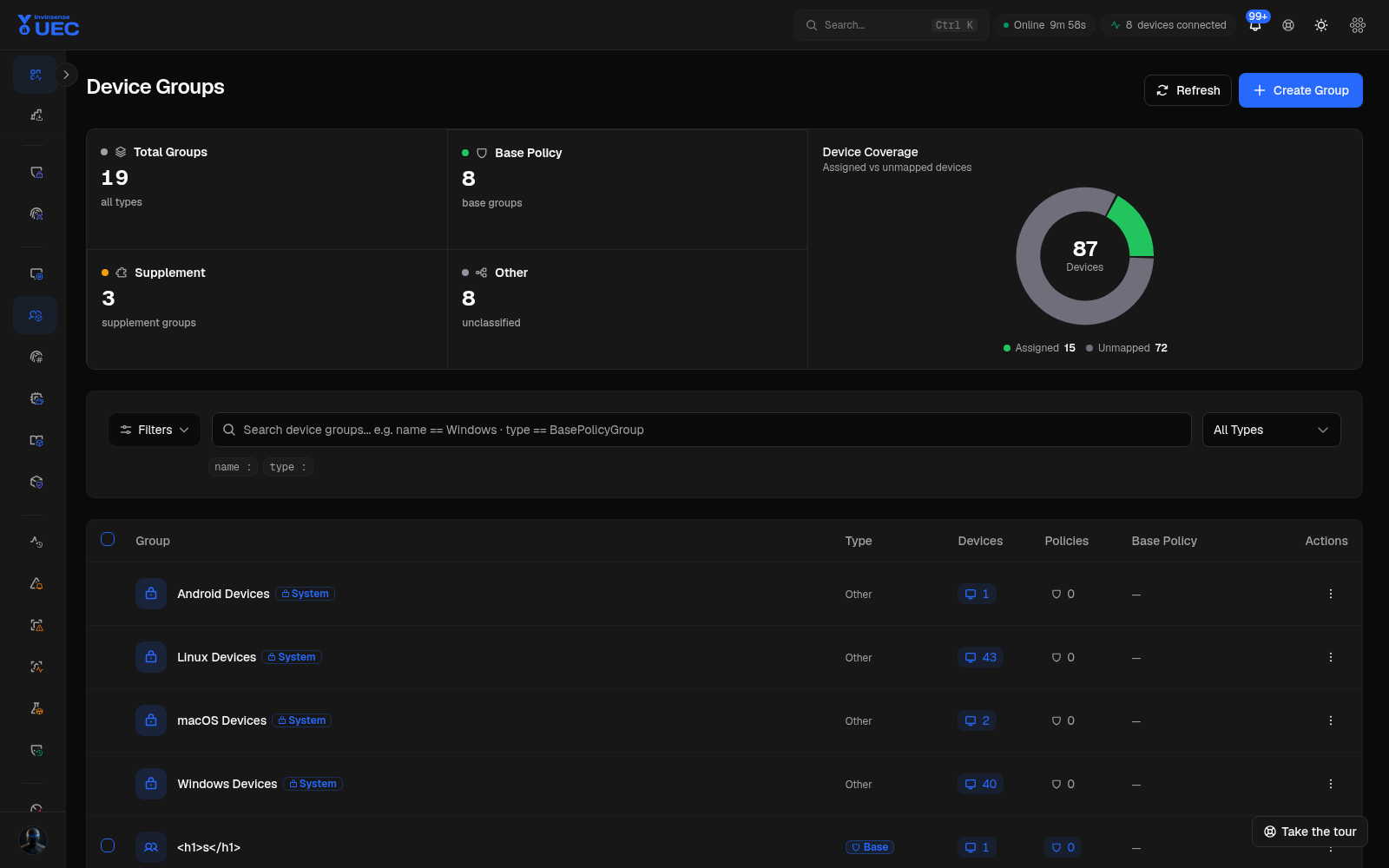Device groups in dark mode