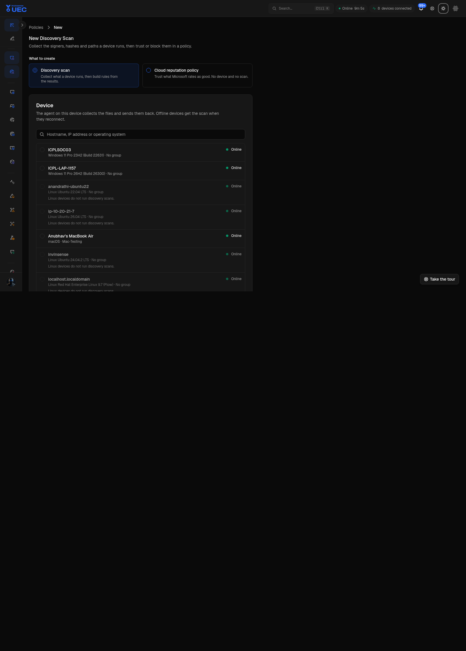 New discovery scan in dark mode