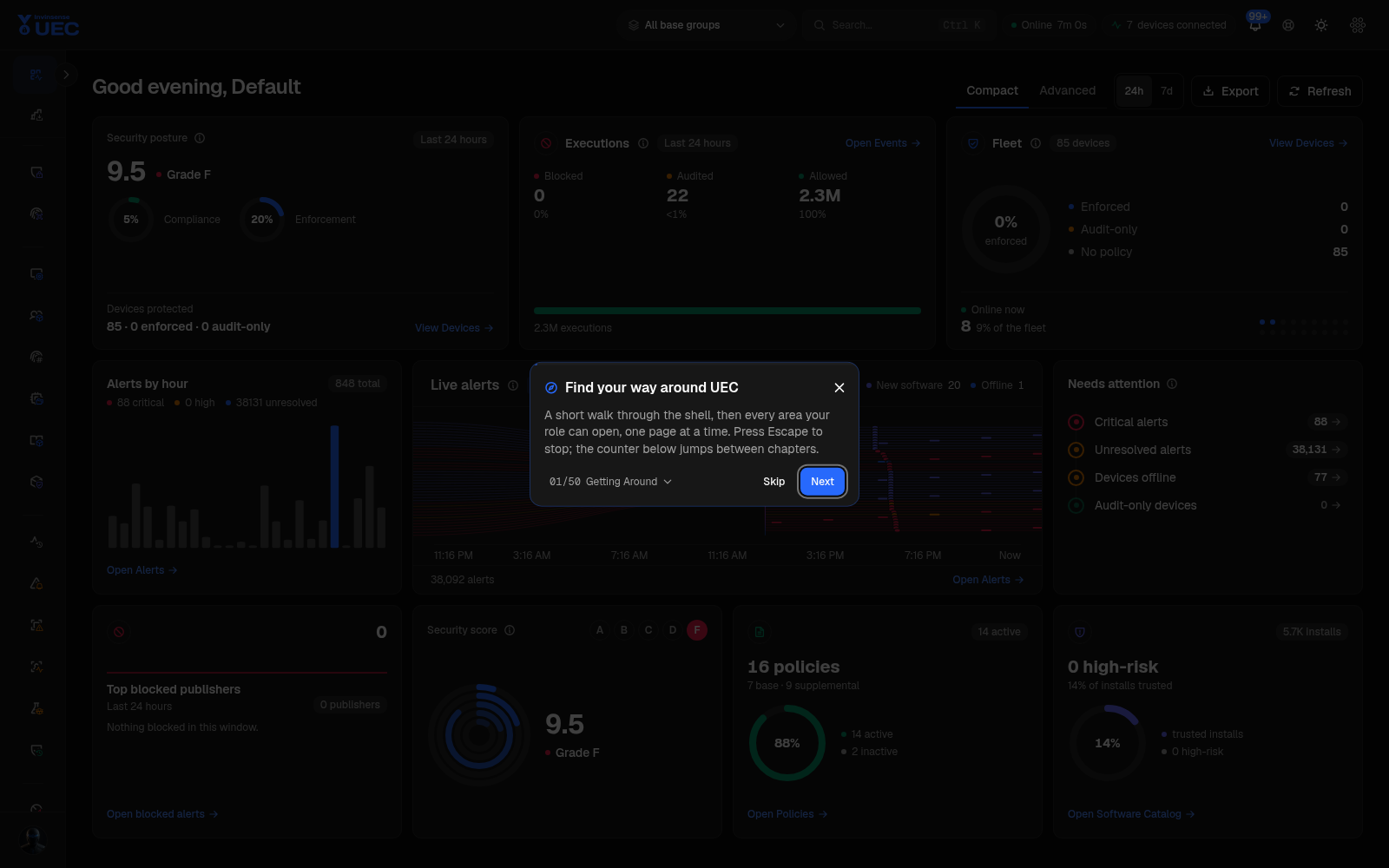 UEC dashboard in dark mode