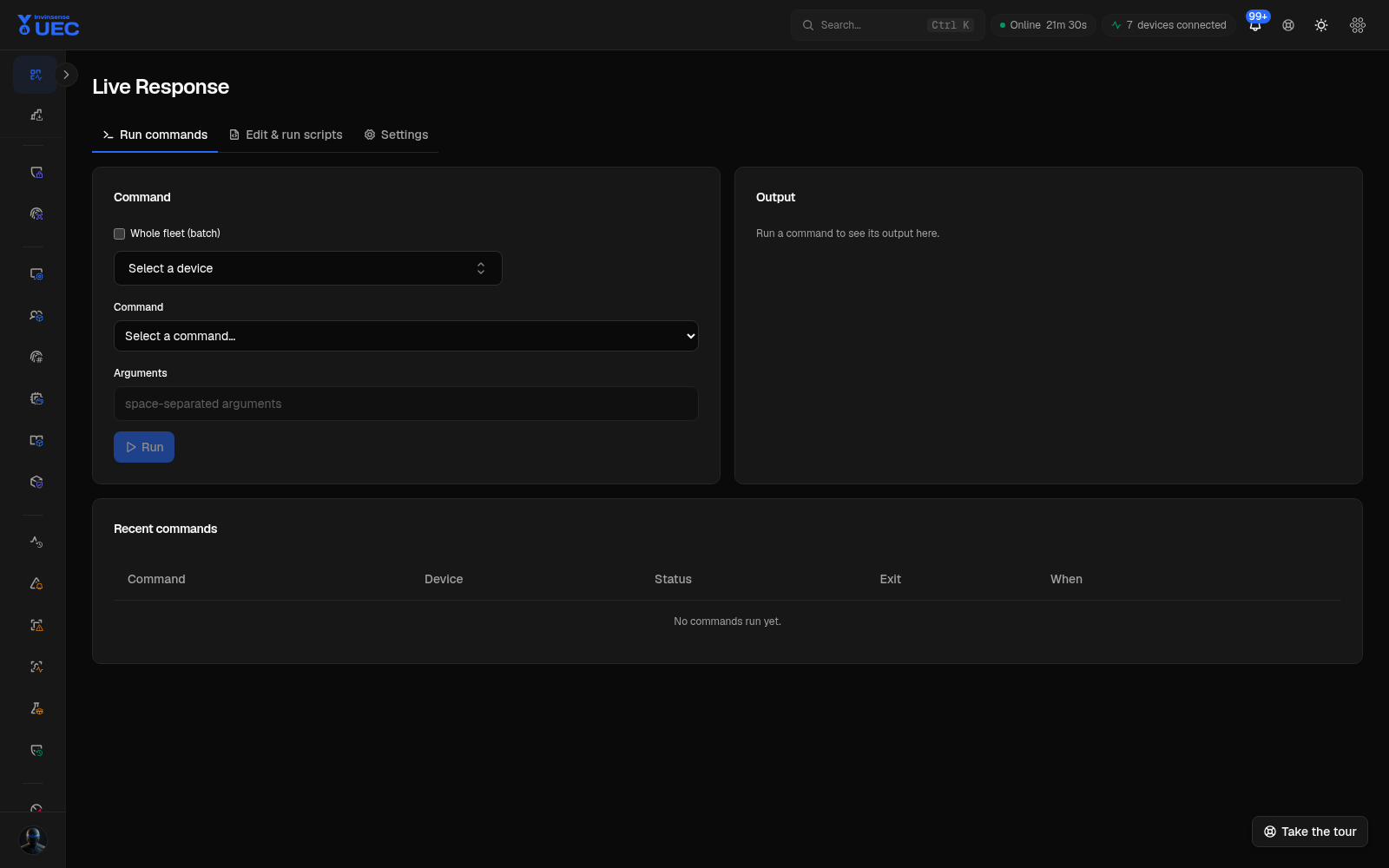 Live Response in dark mode