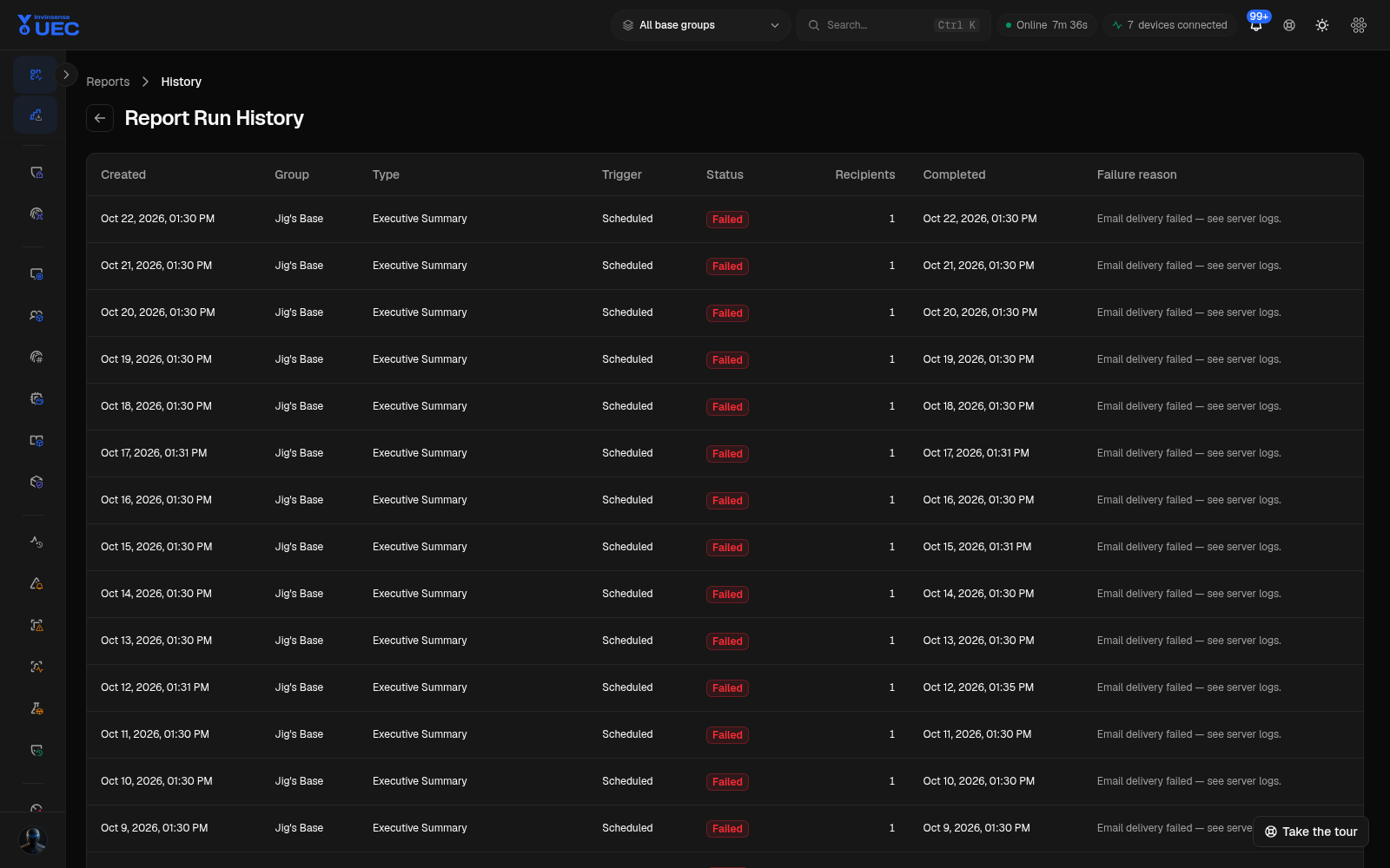 Report Run History in dark mode
