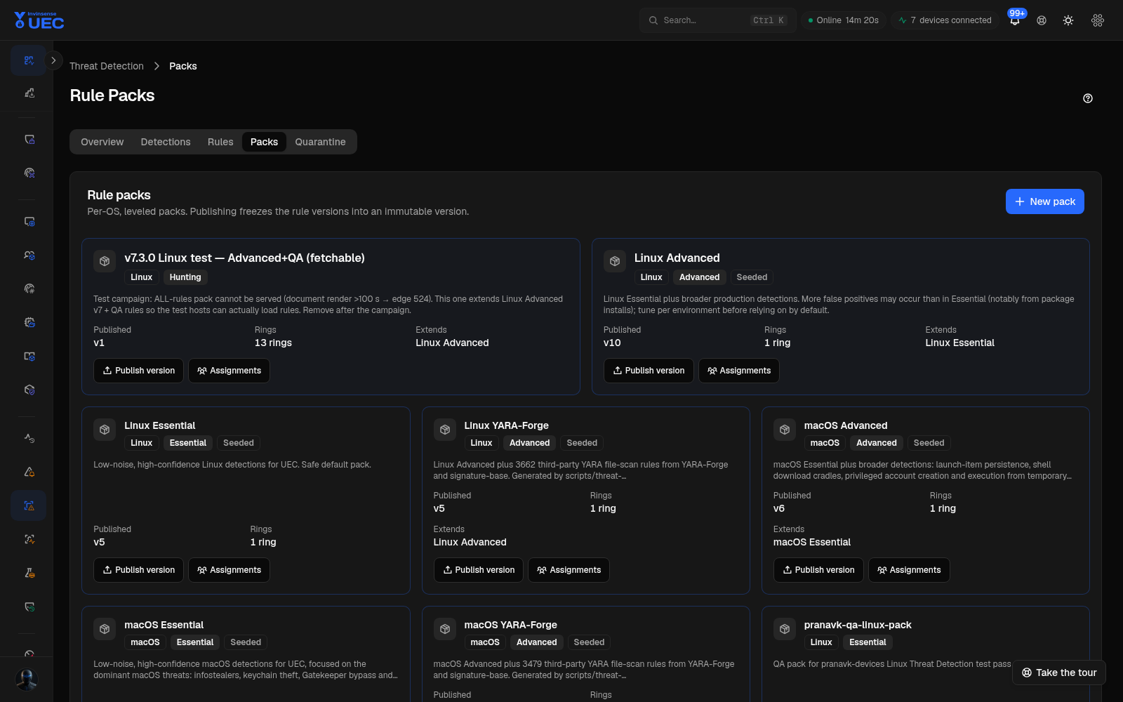Detection packs in dark mode