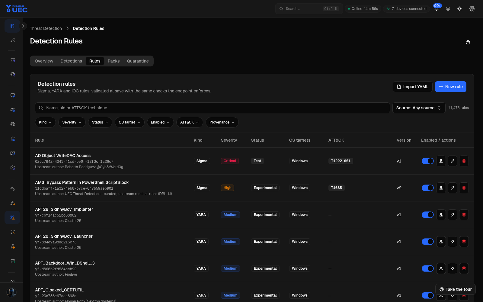 Detection rules in dark mode