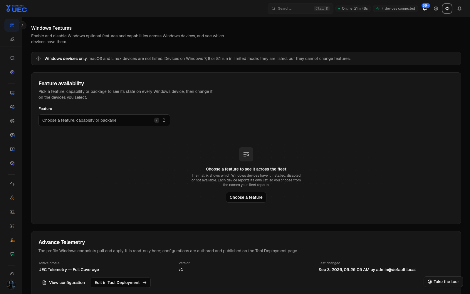 Windows Features in dark mode