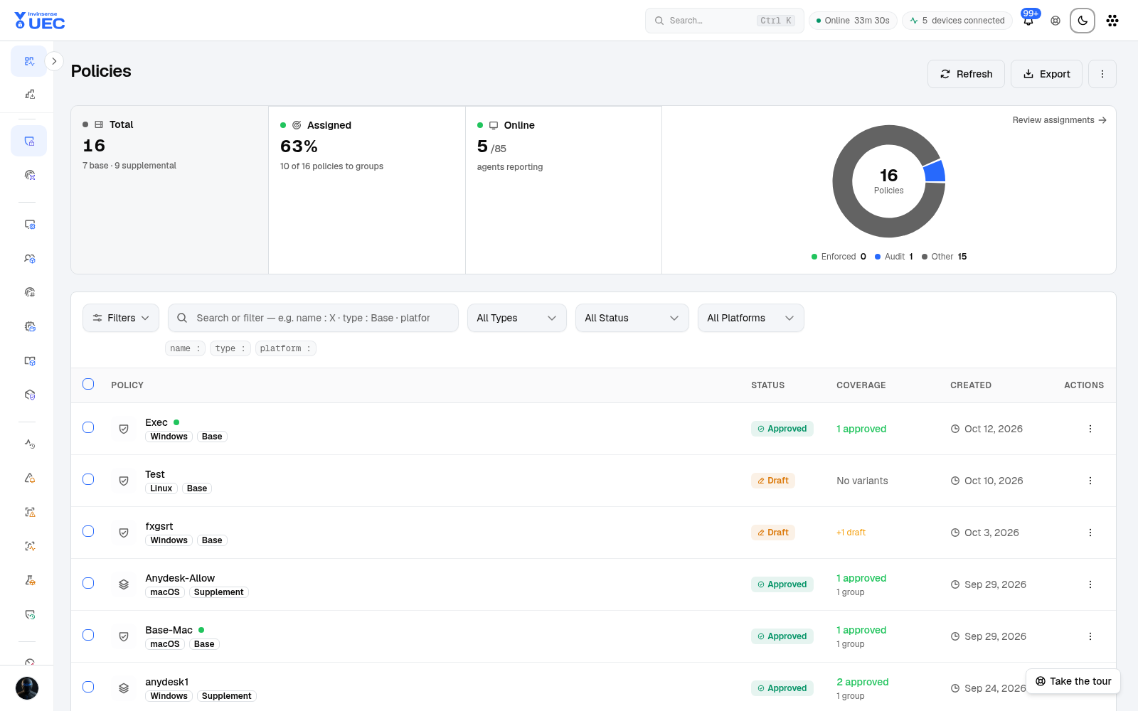 Policy deployments in light mode