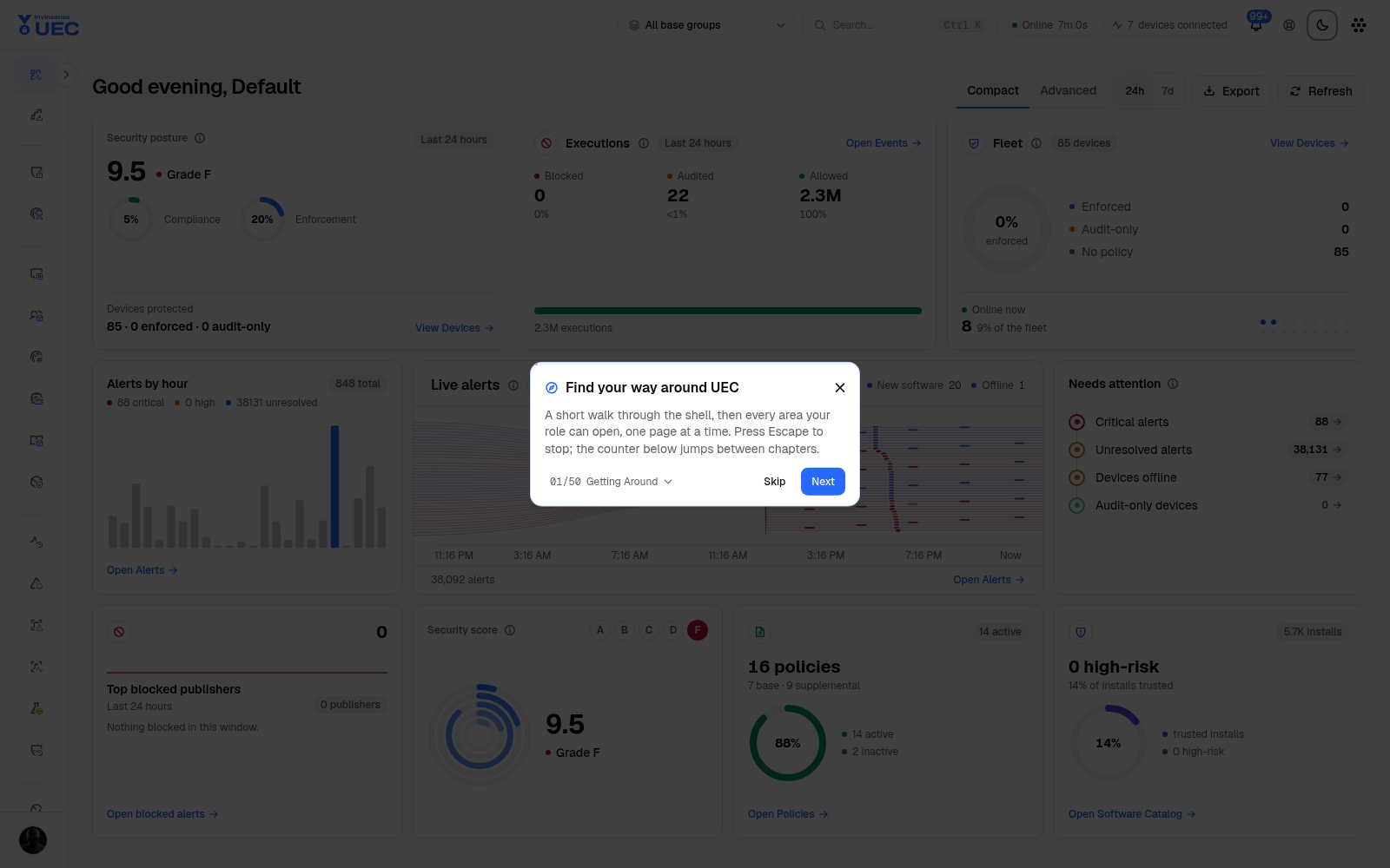 UEC dashboard in light mode