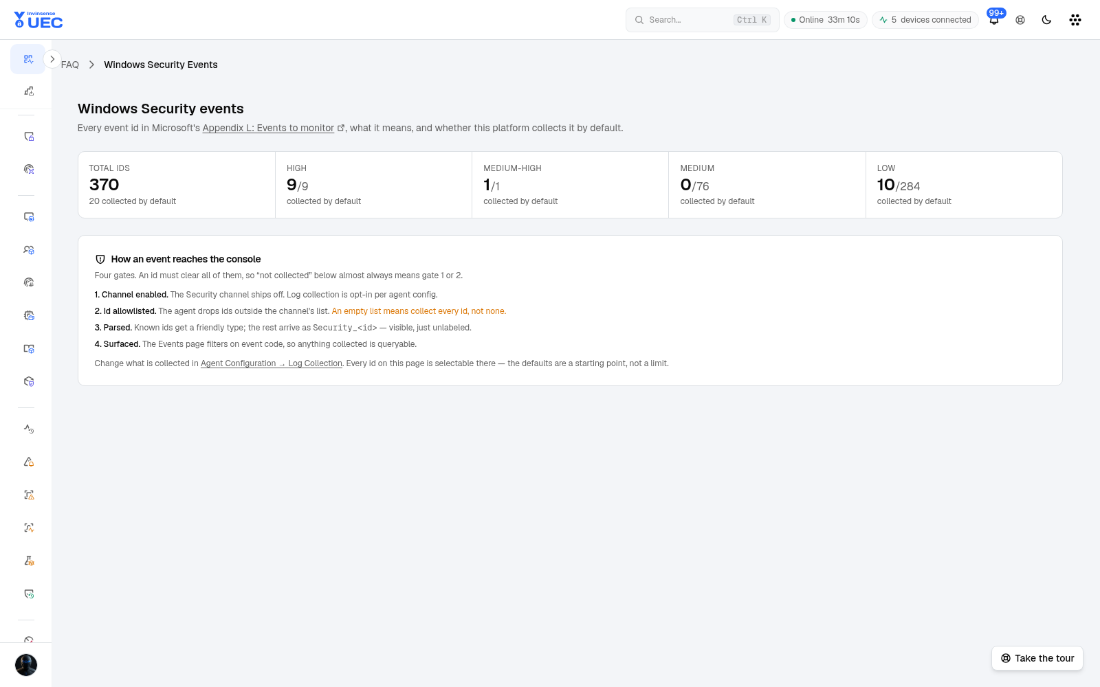 Windows security events learning page in light mode