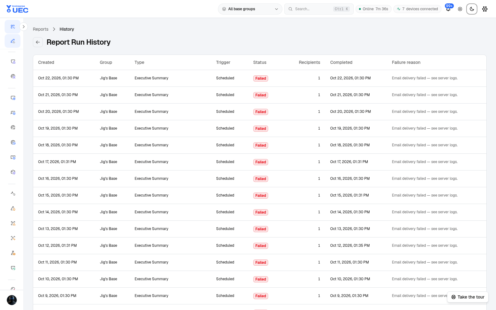 Report Run History in light mode