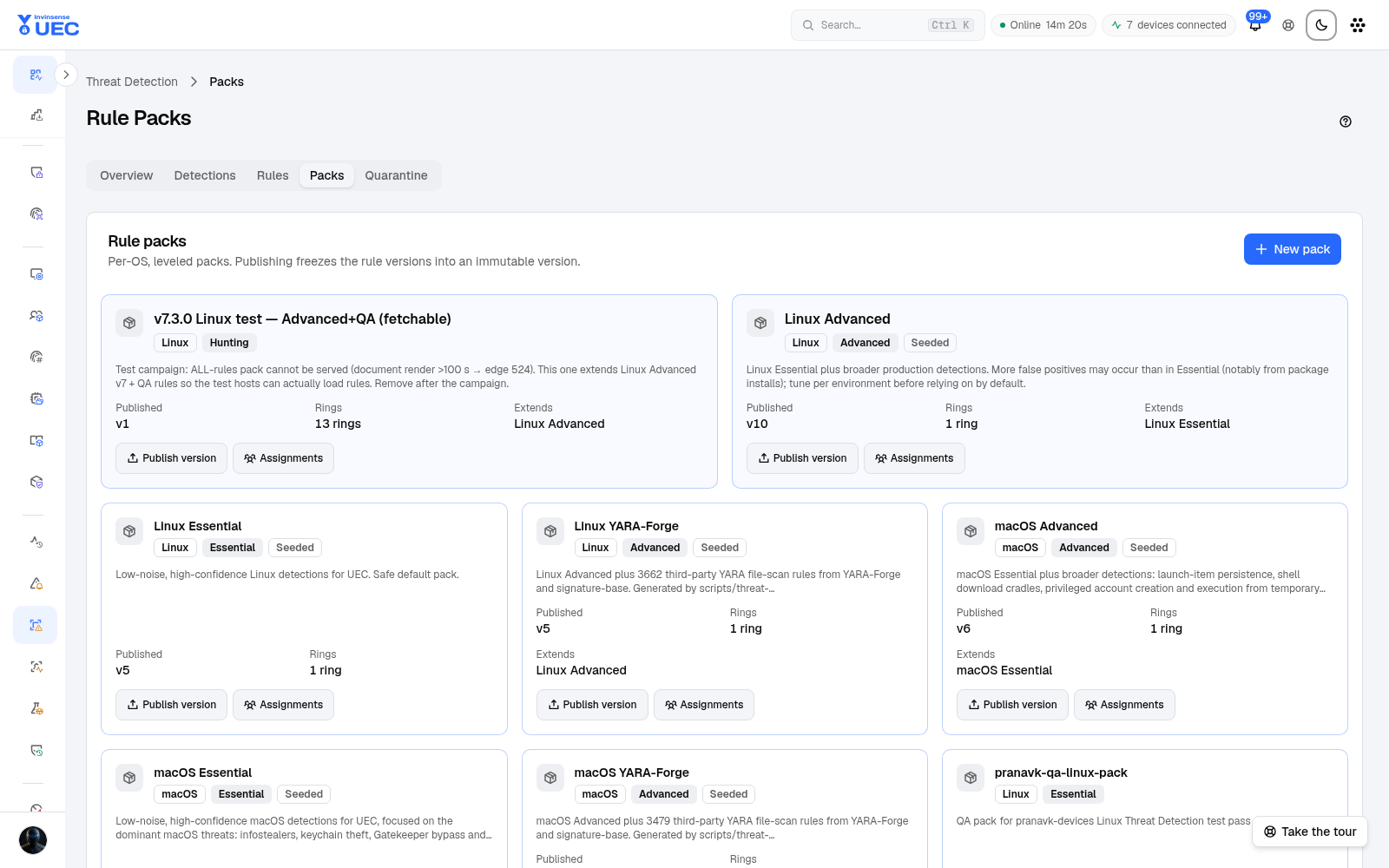 Detection packs in light mode