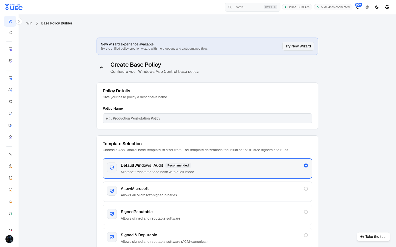 Windows base policy builder in light mode